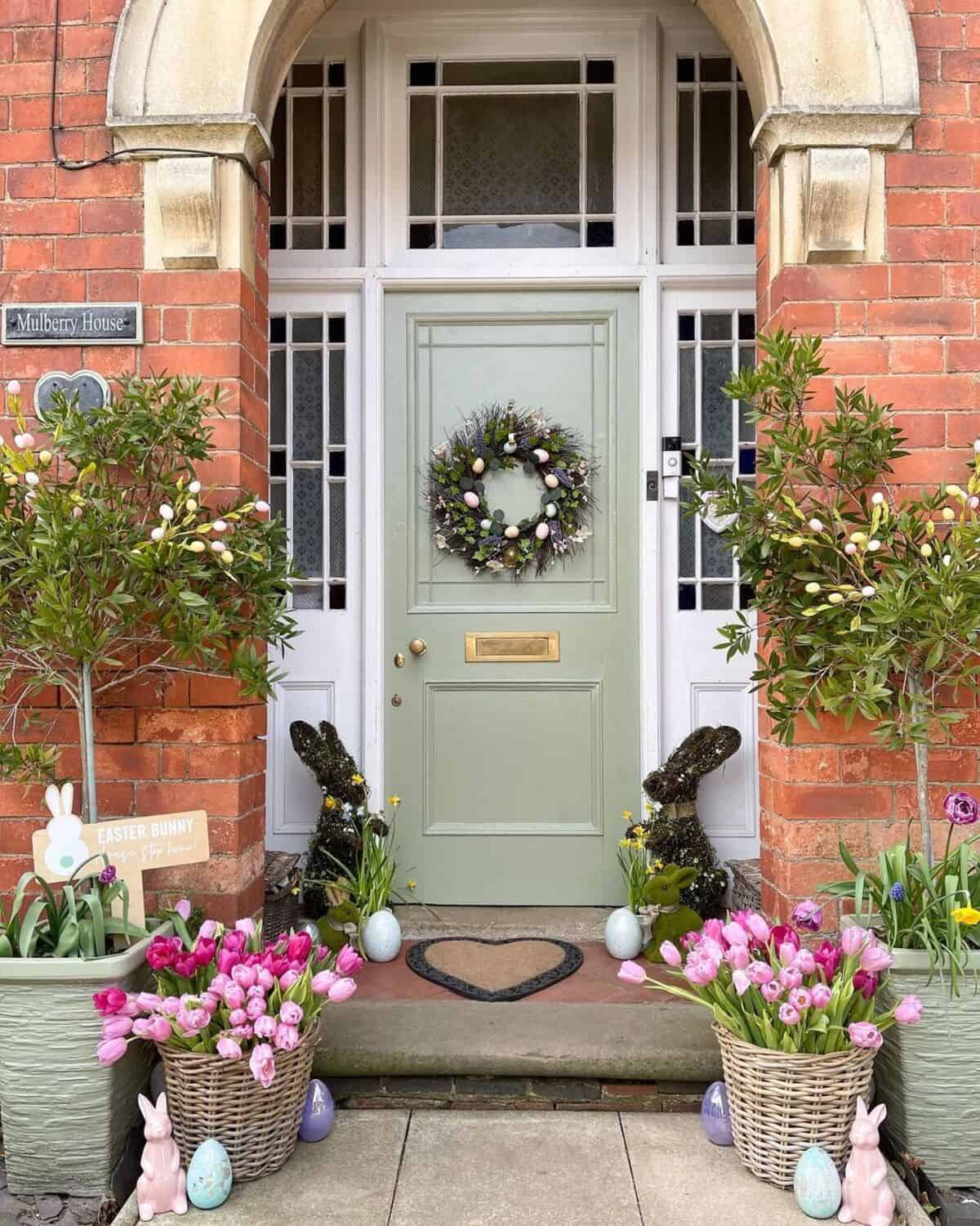 A Spring Wreath With Easter Ornaments