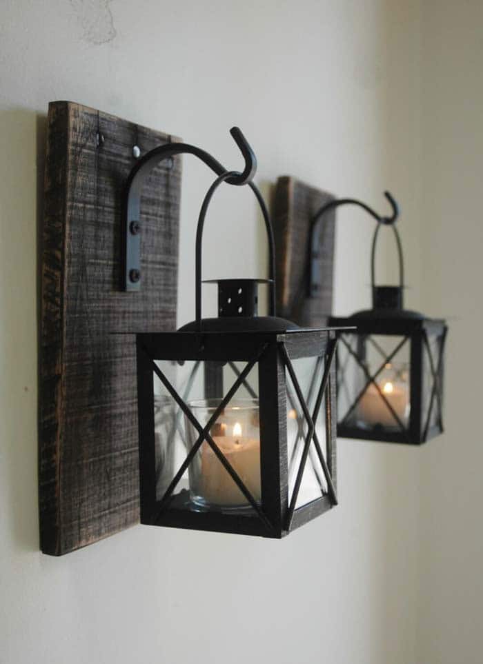 Dark Wood Lantern Candleholders