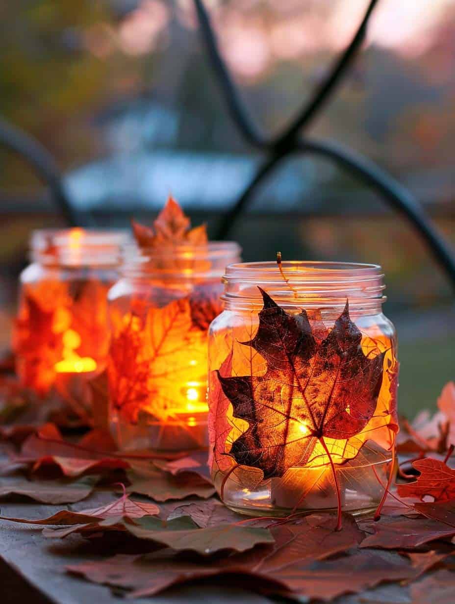 Mason Jar Leaf Lanterns