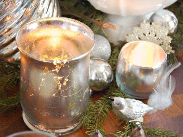 Silver Leaf Reflective Candle Holders