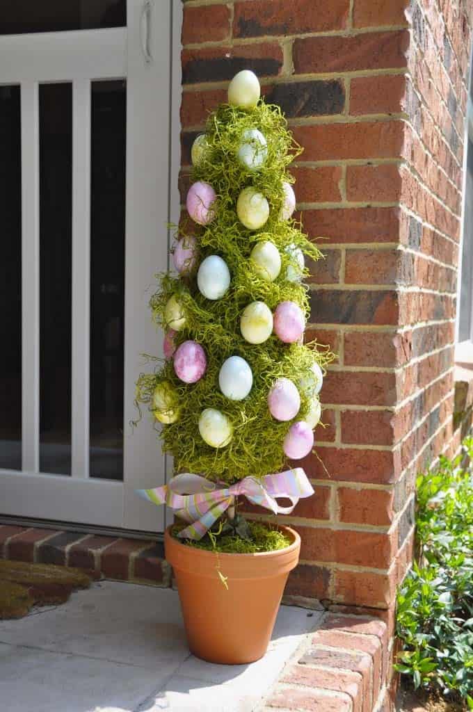 Decorate a Grass Topiary with Egg Ornaments