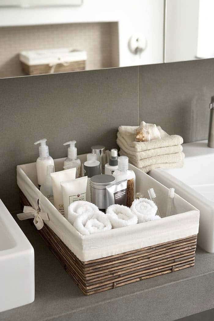 Transform Wicker Baskets into Rustic Bathroom Organizers