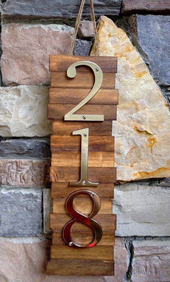 Wooden Slats Sign With Metal Numbers