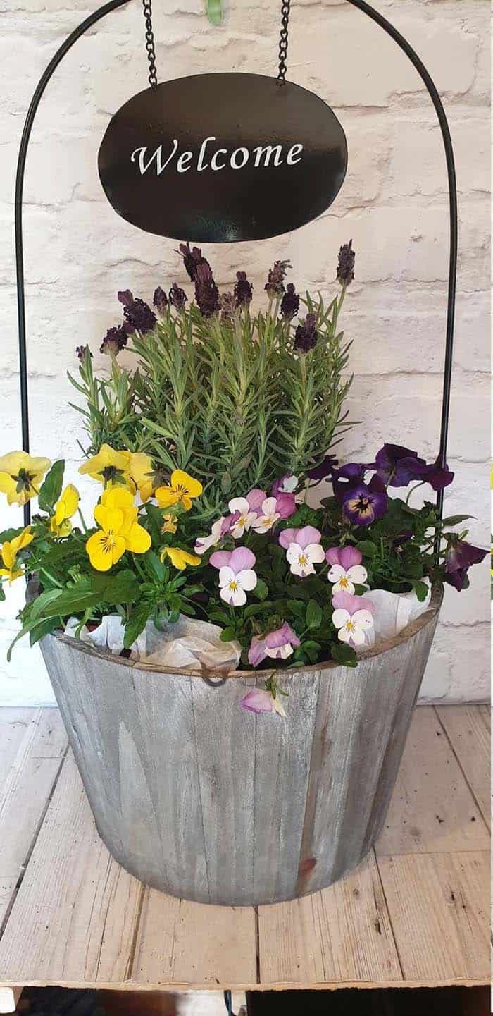 Welcoming Wooden Flower Barrel