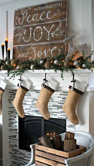 Accentuate Your Rustic Wooden Mantel Sign with Greenery