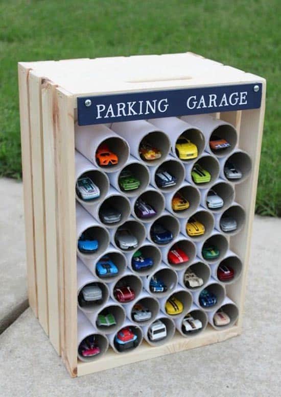 Make a Garage for Car Toys with PVC Pipes and Crate