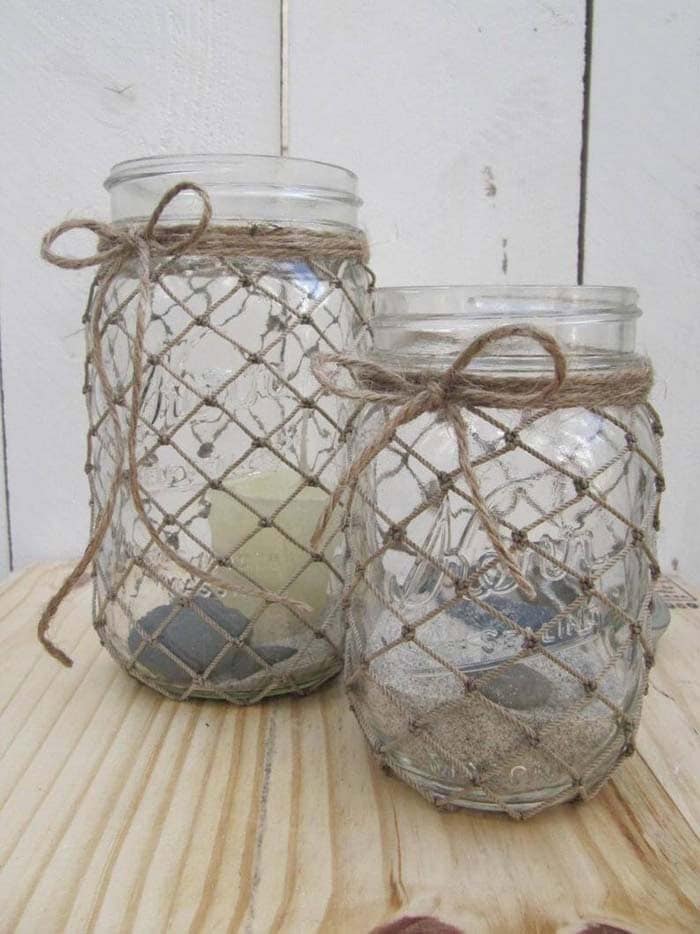 Twine Fish Net Candle Holder Jars