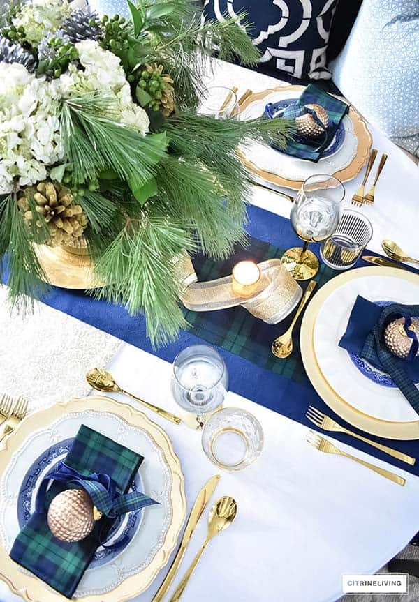 Create a Festive Tablescape with Blue Touches and Gold Cutlery