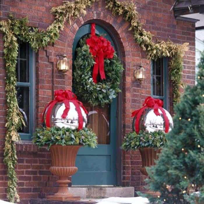 Oversized Ornament Porch Topiaries