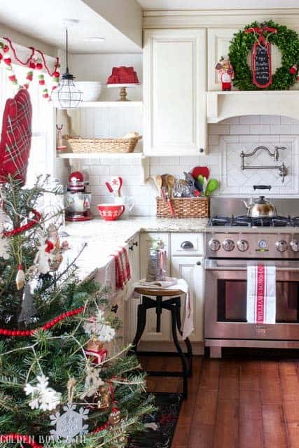 Utilize an Empty Kitchen Corner for Your Christmas Tree