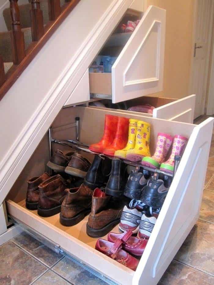 Utilize Under Stairs for Your Shoe Rack Design