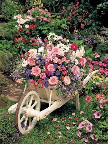 Roses Fill Antique Market Cart