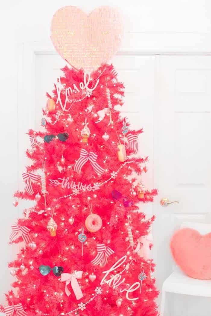 Ornament a Dark Pink Tree with White Beads and Messages