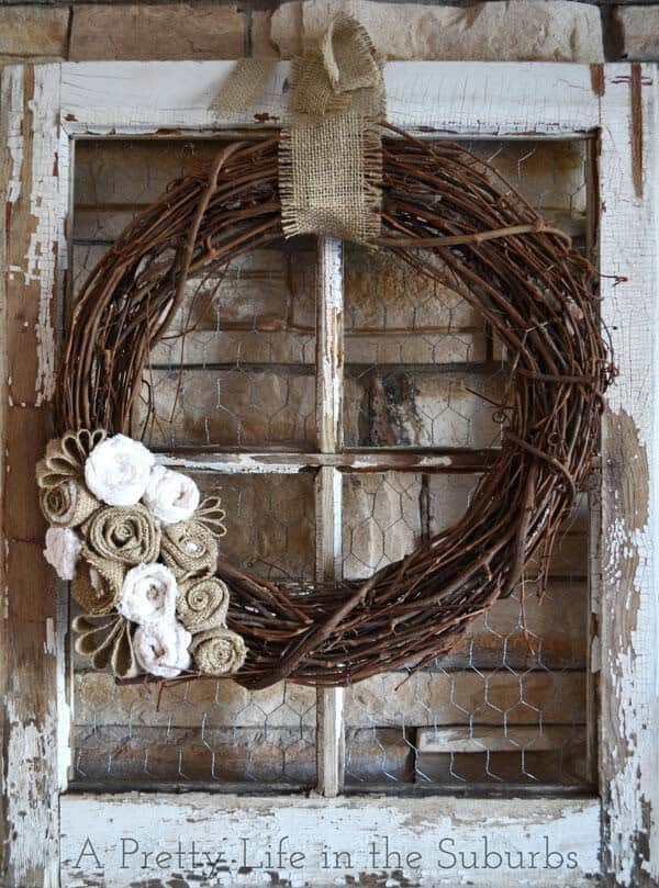 Frame Your Wreath With Chicken Wire Window