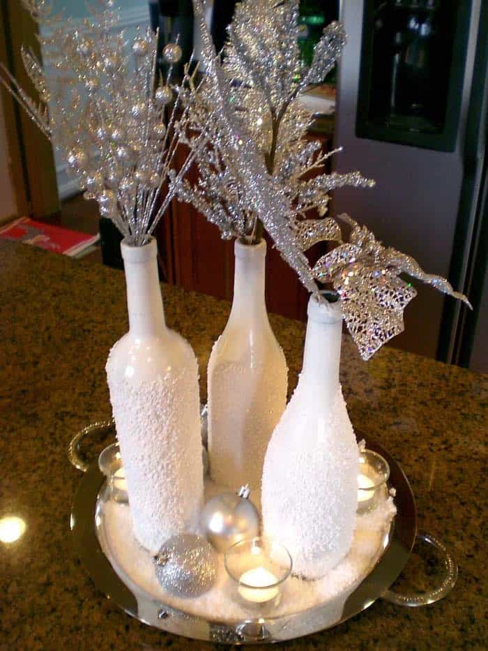 DIY Snow Dipped Bottle Floral Holders