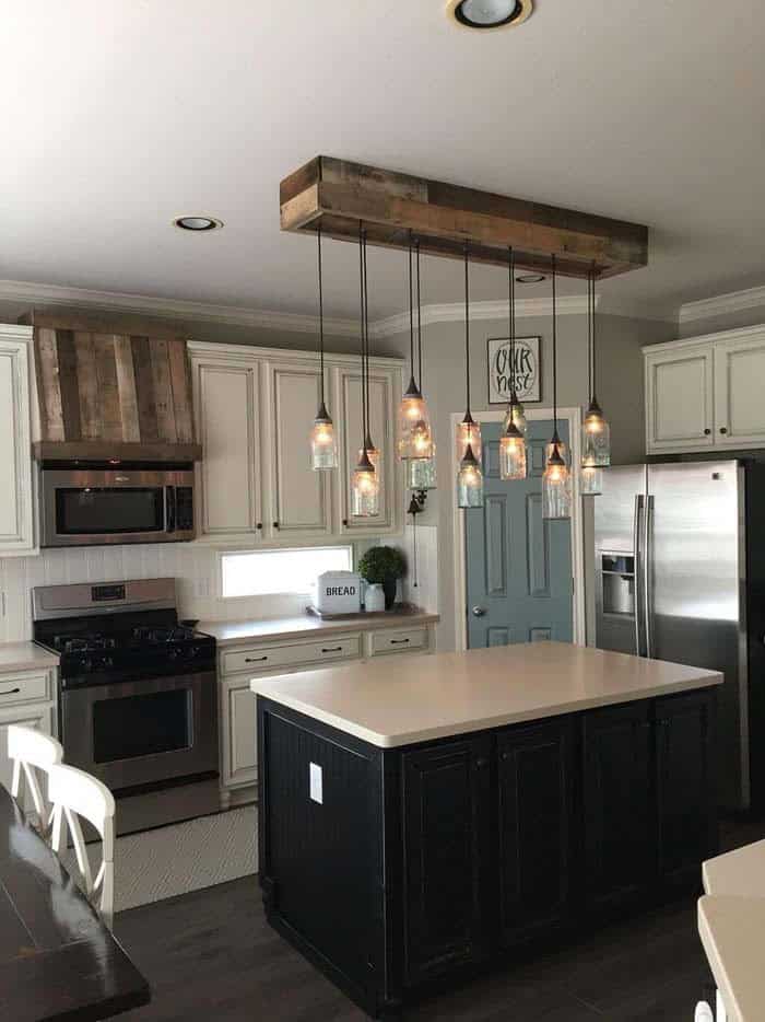 Barnwood Pendant Chandelier With Vintage Glass