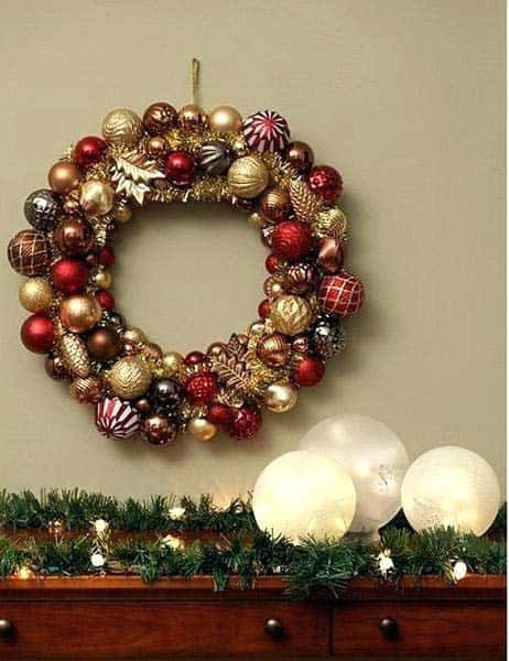 Accent a Bauble Wreath with Winter Luminaries