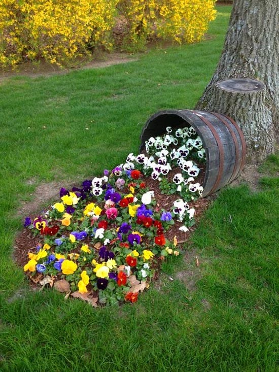 Add Character with a Spilled Flower Wine Barrel Planter