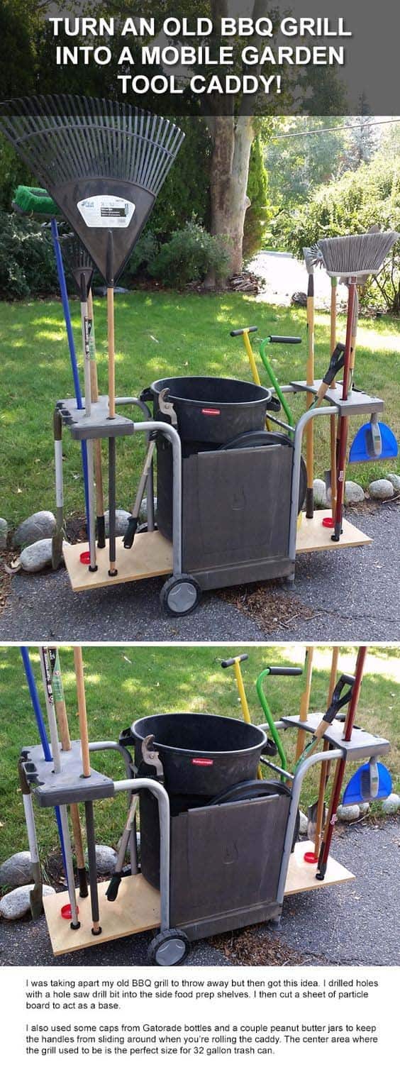 Turn an Old Barbecue Grill into a Mobile Garden Tool Caddy!