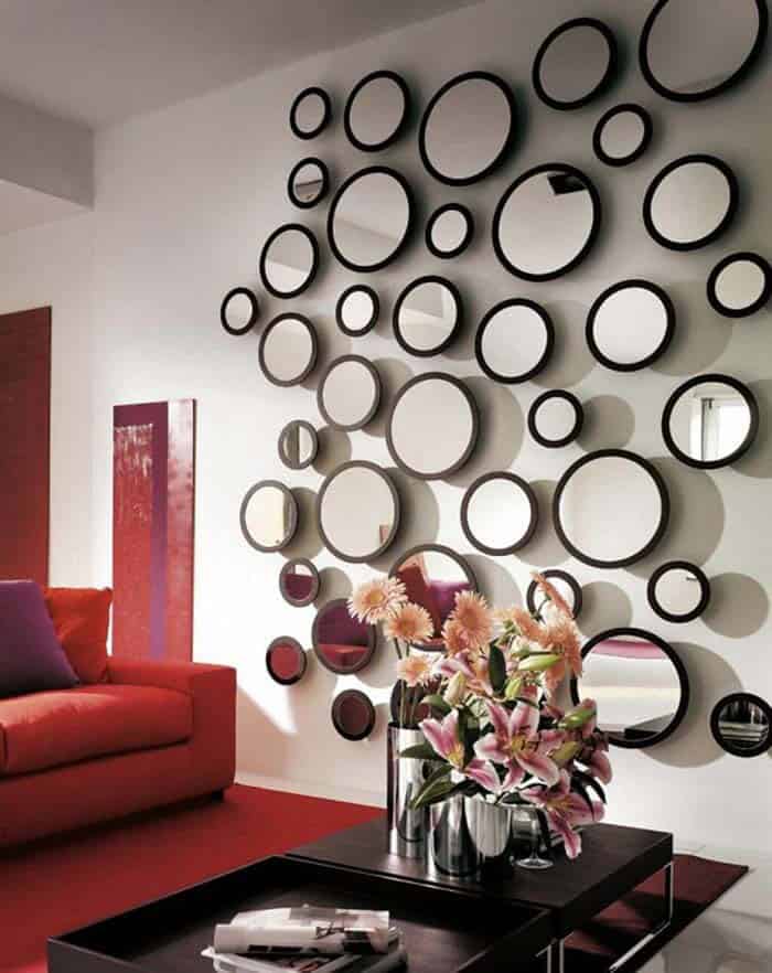 Bold Décor Look with Wall-sized Arrangement of Mirrors