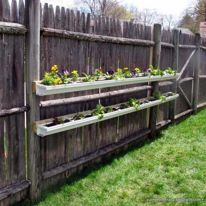 Repurposed Fence Mounted Gutter Garden