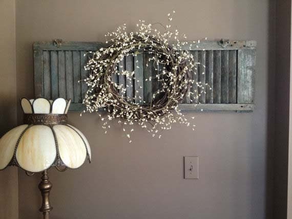 Adorn a Wall Chalk Painted Shutter with a Rustic Twig Wreath