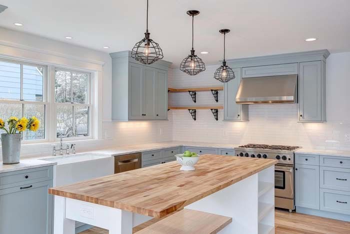 Bright Kitchen with Nautical-Inspired Light-Blue Cabinets