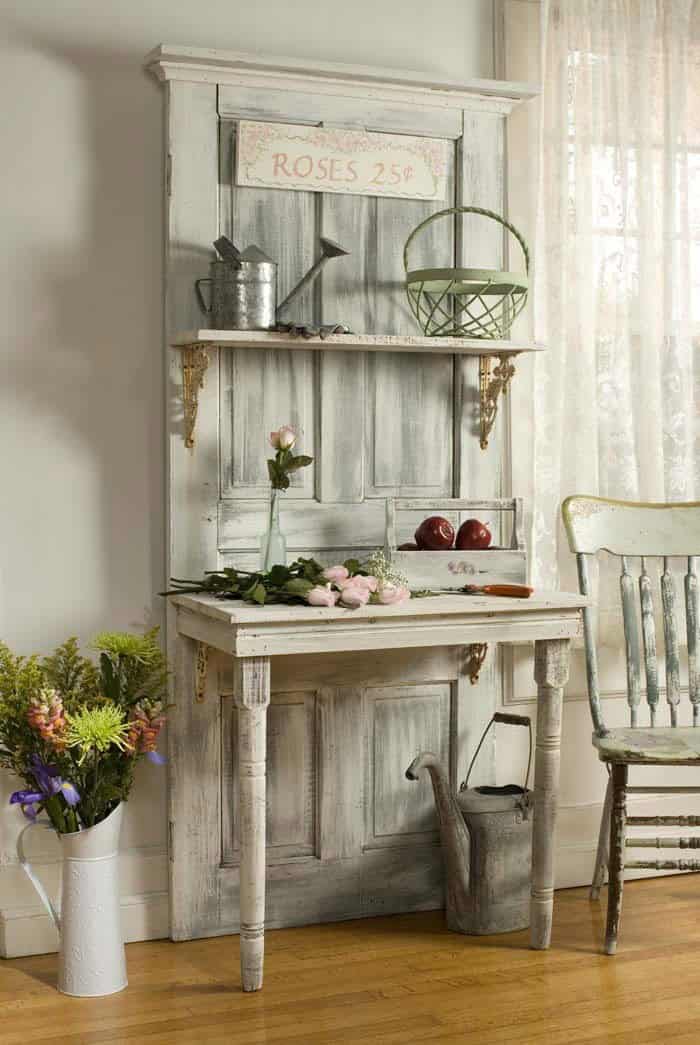 Repurposed Whitewashed Door Shelf Storage