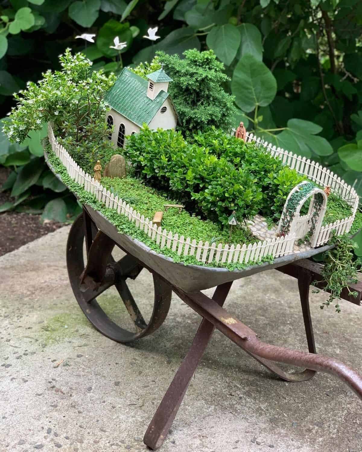 Wheelbarrow Fairy Garden