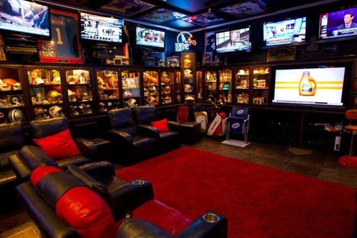 Sports Themed Man Cave With Built Ins