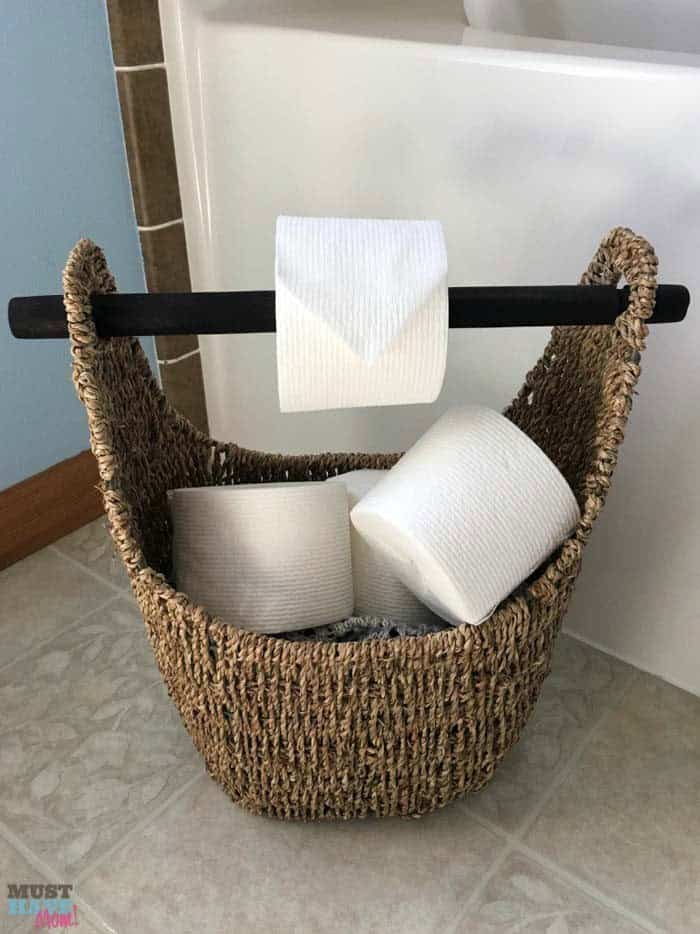 DIY Toilet Paper Holder with a Basket and Dowel