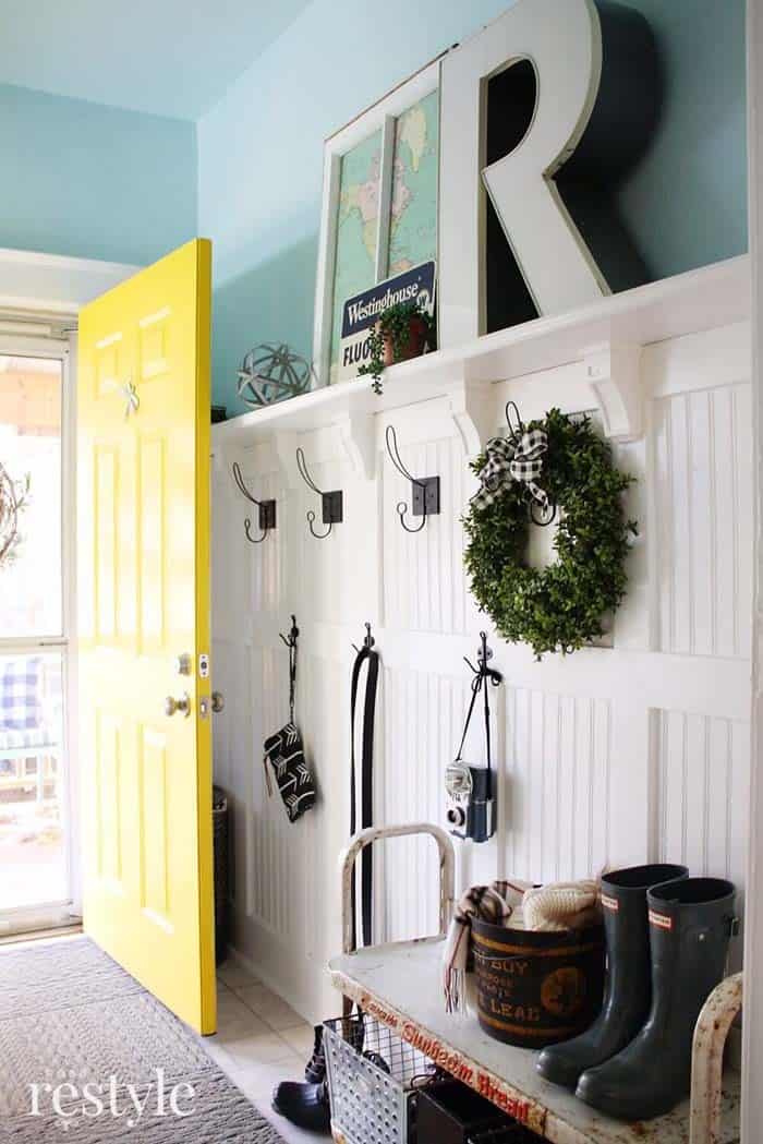 Maximize Space with Farmhouse Wood Paneling and Hooks