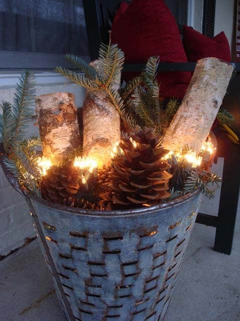 Get a Rustic Look with a Galvanized Christmas Basket