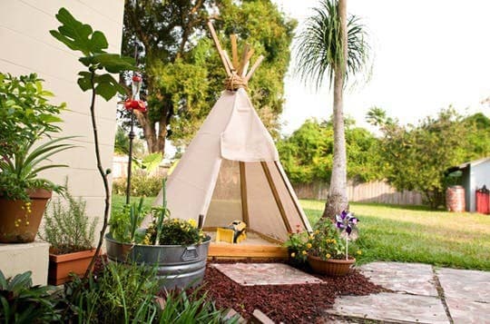 Shaded Teepee Sandbox Play Area