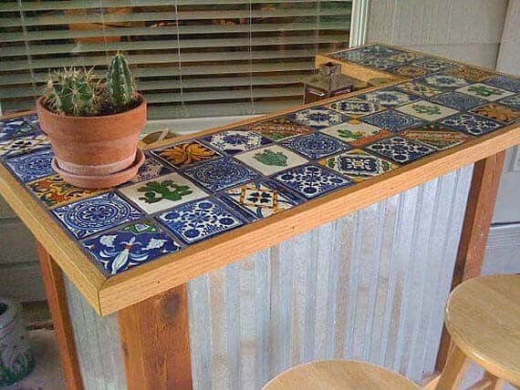 Colorful Tile Topped Bar