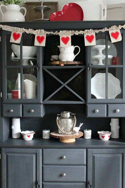 Handcrafted White Burlap Ribbon with Red Felt Hearts