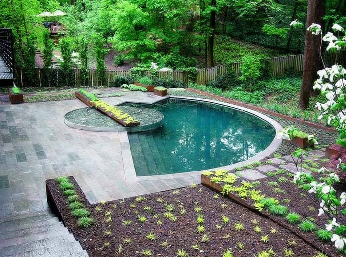 Rectangular Planters Accentuate Patio Pool with Artistic Flair