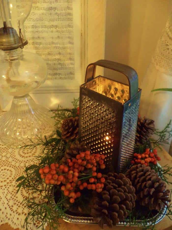 Upcycle a Vintage Cheese Grater into Christmas Centerpiece