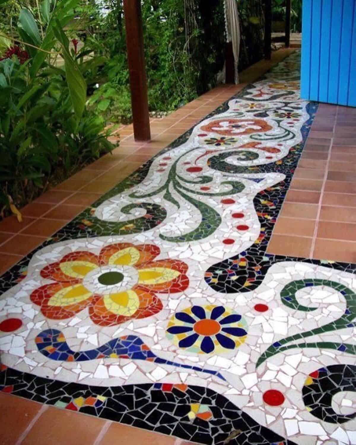 Flower Mosaic From Broken Tiles