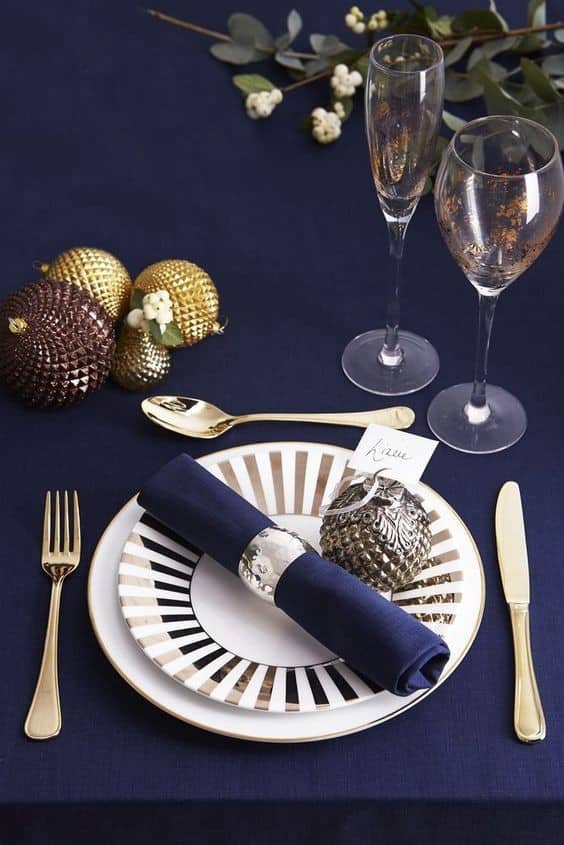 Enjoy  Christmas Dinner with a Blue and Gold Tablescape