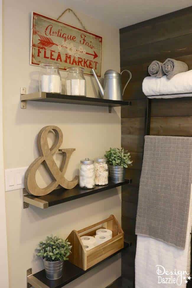 Rustic Wood Wall And Apothecary Shelves