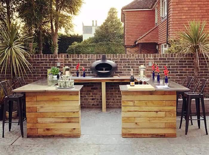 Backyard Bar Setup With Pizza Oven