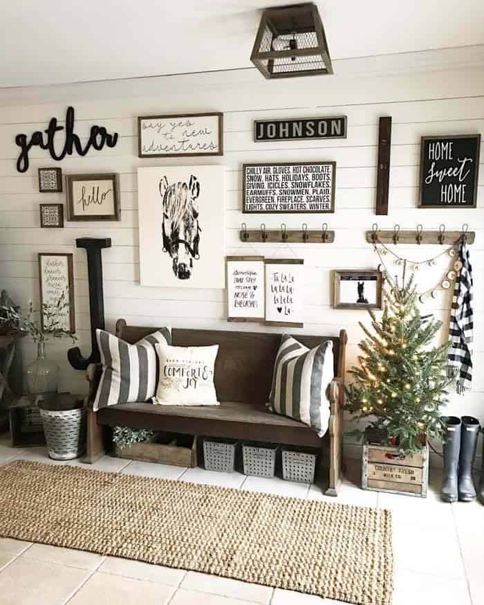 Capture Rustic Charm with a Gallery Wall and Wooden Bench