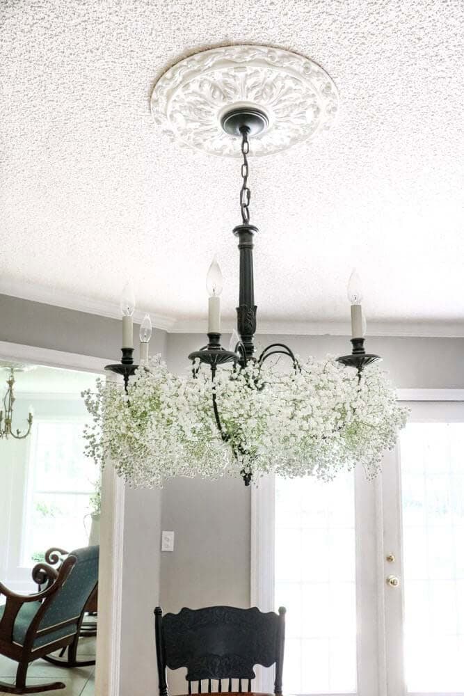 Flowers on Chandelier Add Element of Surprise