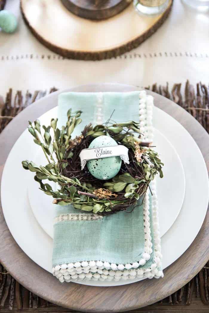 Rustic Easter Table with Customized Pastel Blue Eggs