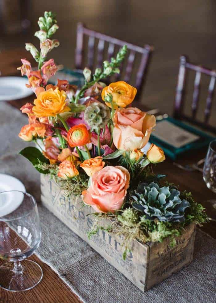 Weathered Wooden Box Centerpiece