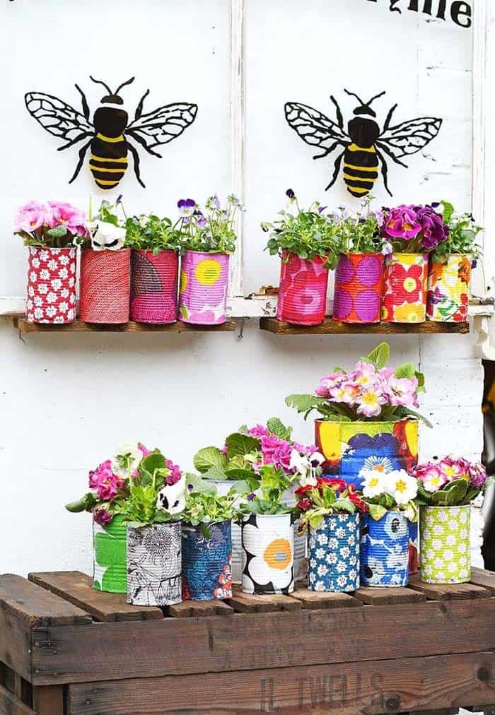 Bright Painted Upcycled Can Planters