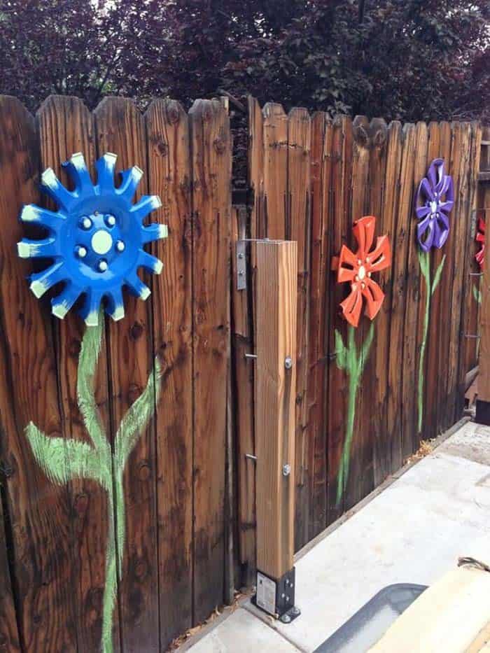 Repurposed Hubcap Flowers