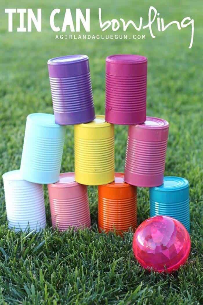 Colorful Upcycled Tin Can Bowling