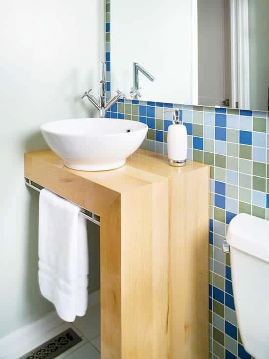 Adorn a Wooden Vanity with Built-In Towel Hanger